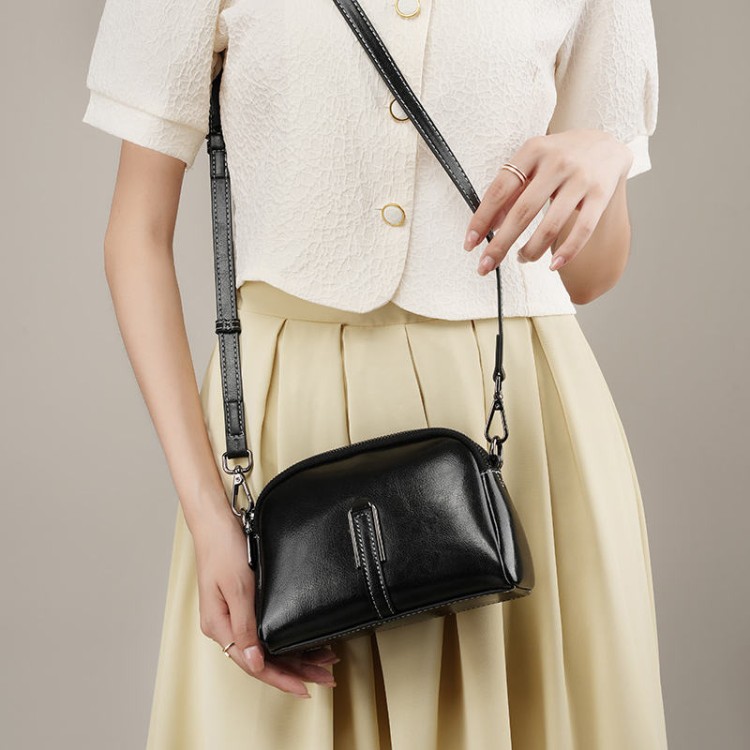 Waxed leather zipper women's shoulder bag