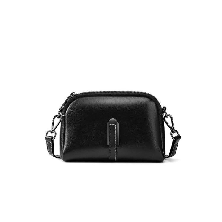 Waxed leather zipper women's shoulder bag