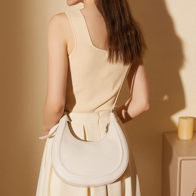 Half moon simple leather women's shoulder bag