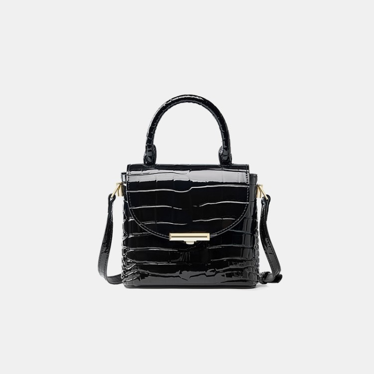 Women's crocodile textured leather shoulder bag