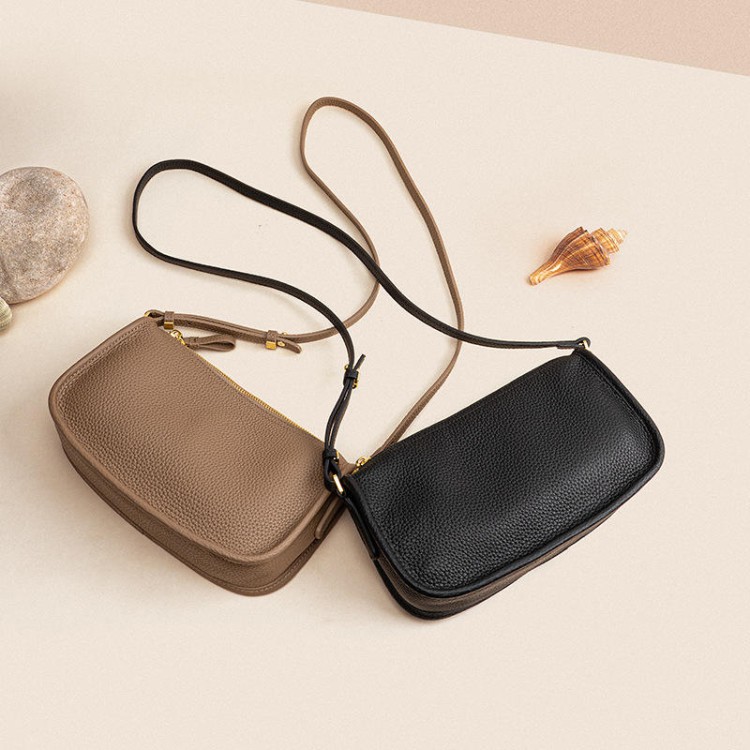 Pebbled leather women's shoulder bag