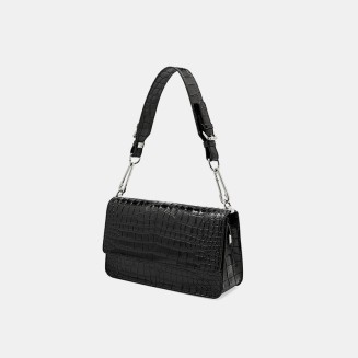 High quality crocodile textured leather women's shoulder bag