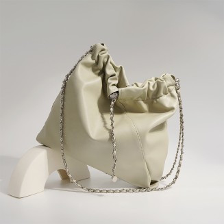 Classic chain pleated leather women's shoulder bag