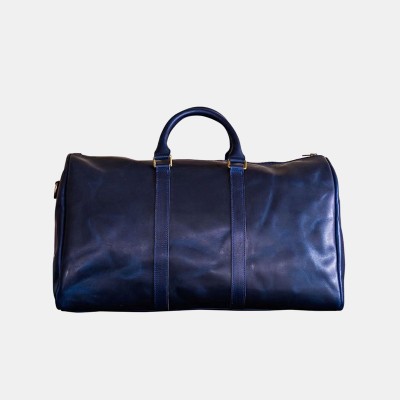 Blue quilted large capacity leather travel bag
