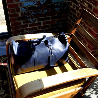 Blue quilted large capacity leather travel bag
