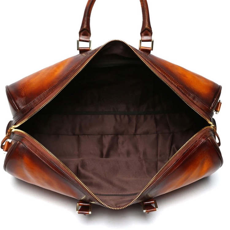 Tan hand-painted leather large-capacity travel bag