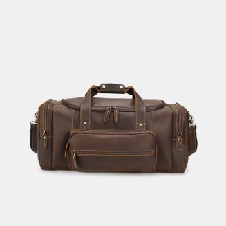 Vintage dark brown portable leather travel bag