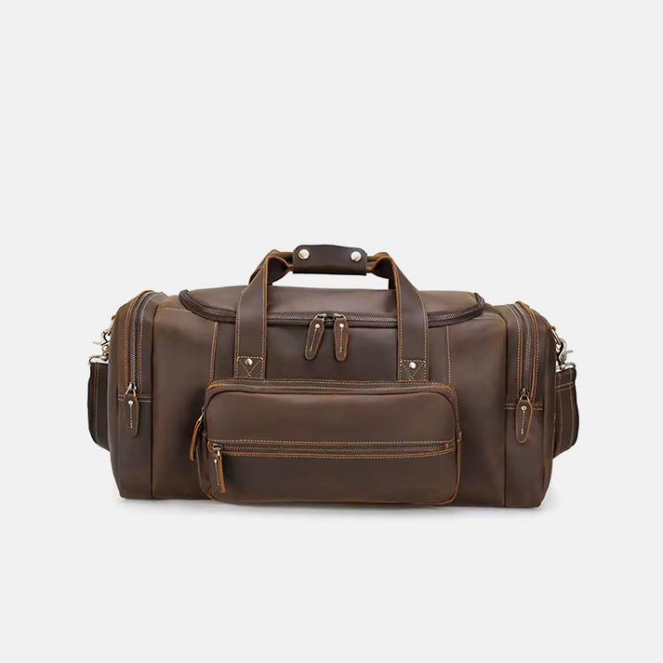 Vintage dark brown portable leather travel bag