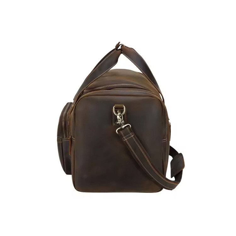 Vintage dark brown portable leather travel bag