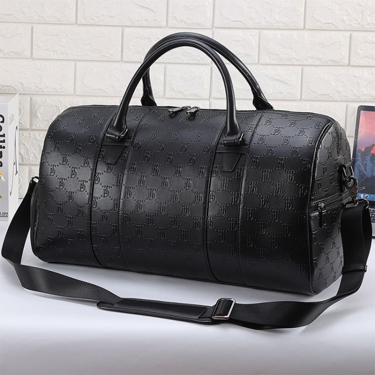 Black waterproof leather large capacity travel bag