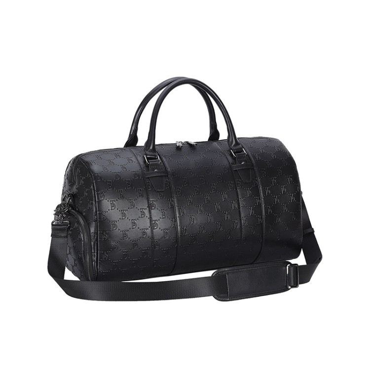 Black waterproof leather large capacity travel bag