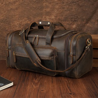 Distressed textured leather large travel bag