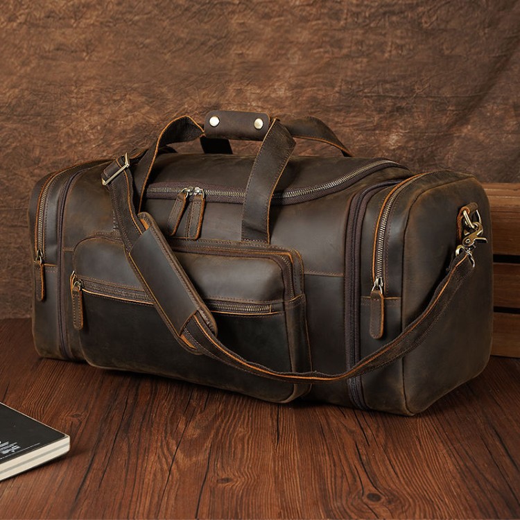 Distressed textured leather large travel bag