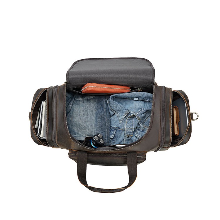 Distressed textured leather large travel bag