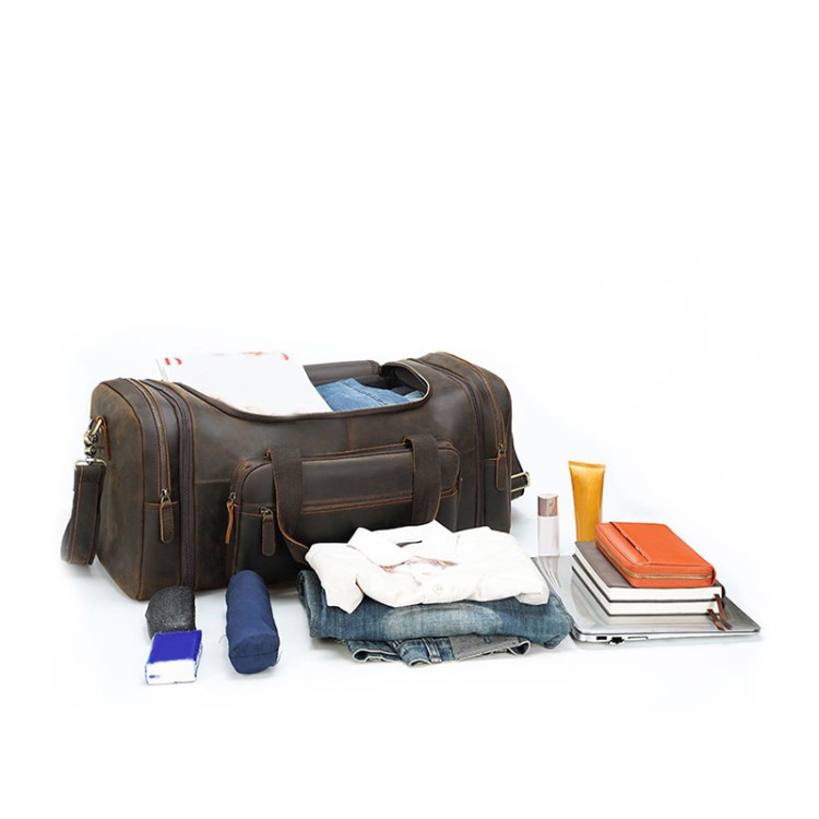Distressed textured leather large travel bag