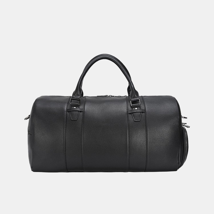 Black soft leather large capacity travel bag