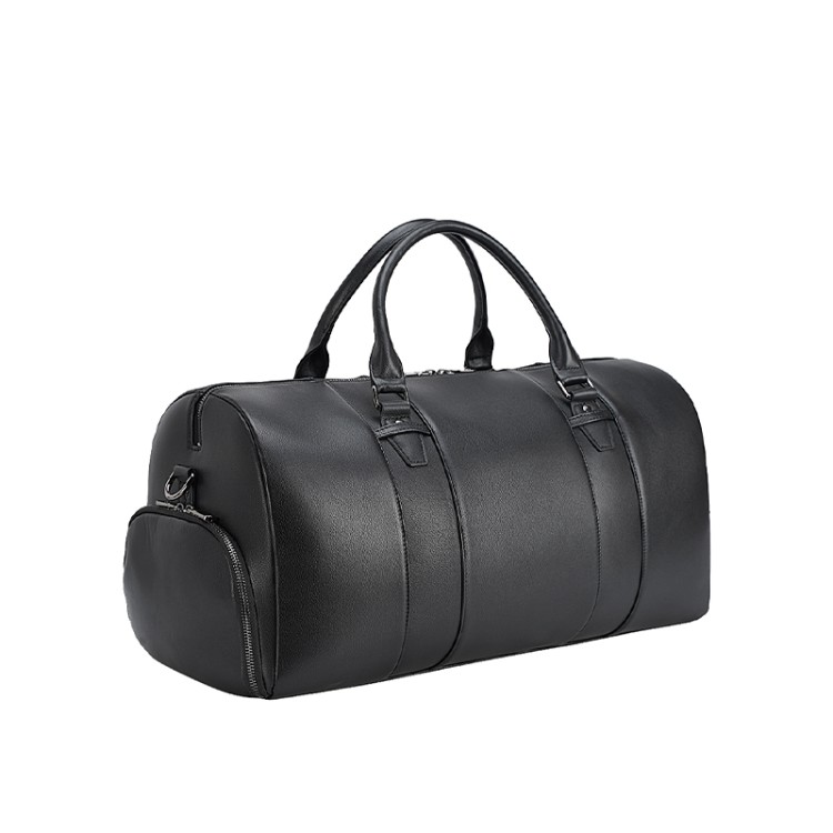 Black soft leather large capacity travel bag