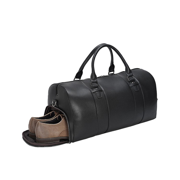 Black soft leather large capacity travel bag