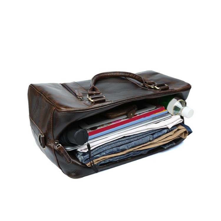 Oil-waxed leather large-capacity travel bag