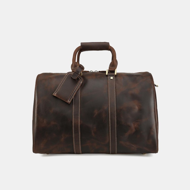 Dark brown durable leather travel bag