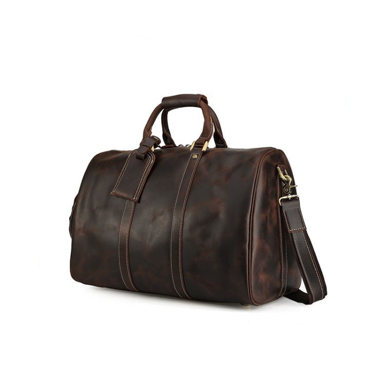 Dark brown durable leather travel bag