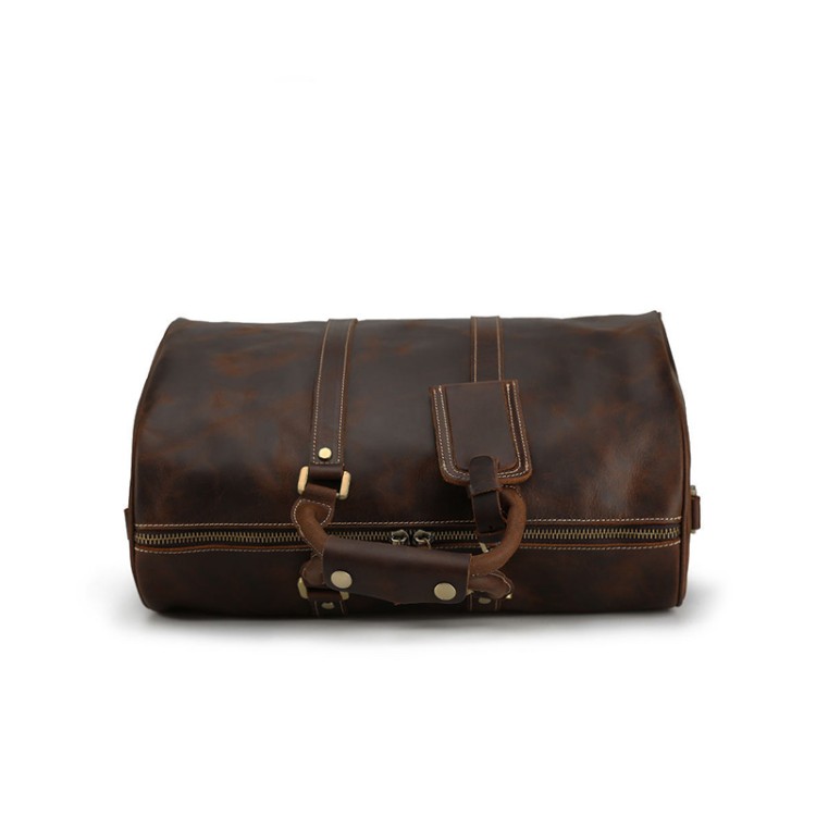 Dark brown durable leather travel bag