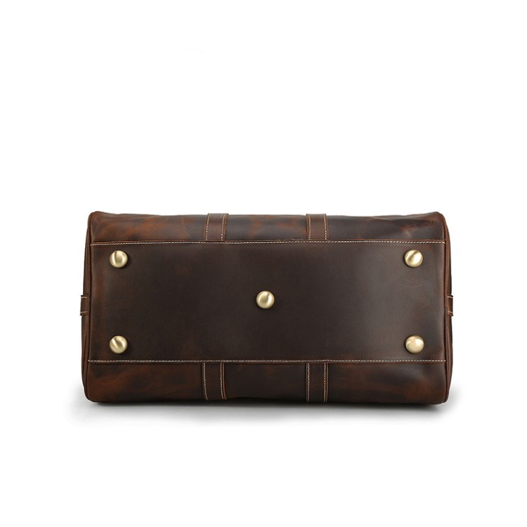 Dark brown durable leather travel bag