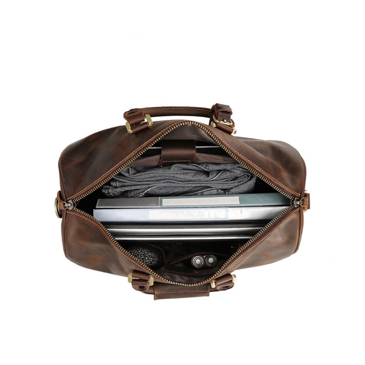 Dark brown durable leather travel bag