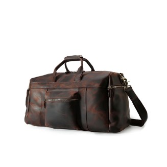 Large capacity dark brown leather travel bag
