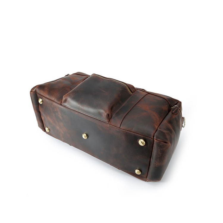 Large capacity dark brown leather travel bag