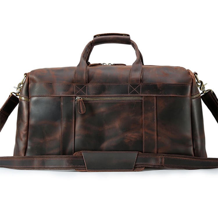Large capacity dark brown leather travel bag