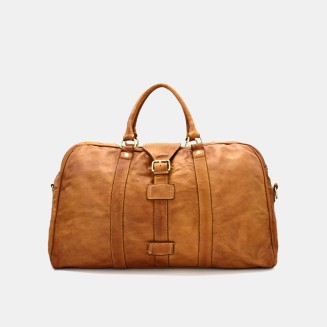 Brown large capacity genuine leather hand travel bag
